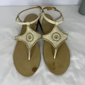 Jack Rogers Georgica Cream Gold Leather Whipstitch Ankle Strap Sandals Mens 9.5M